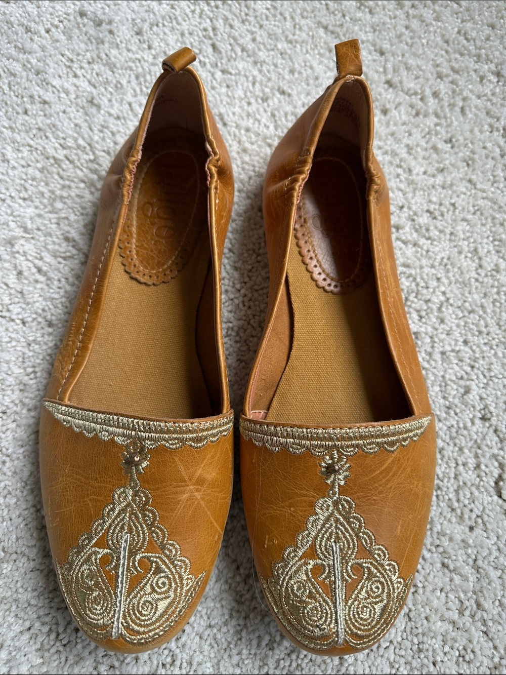 Latigo 'Bonzai' Leather Embroidered Boho Paprika Ballet Flats Women's Size 9